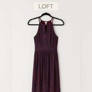 LOFT Maxi Dress – XS – Maroon & Navy Palm Print | Wedding Guest | Boho Chic